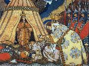 Ivan Bilibin Tsar Dadon meets the Shemakha queen oil